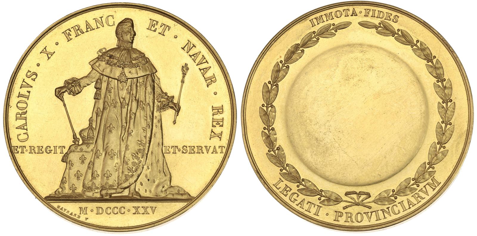 Charles X (1824-1830), médaille en or, sacre de Charles X (29 mai 1825), 45 mm, 75,30 g, tranche lisse, Gaynard, non attribuée, Charles X 