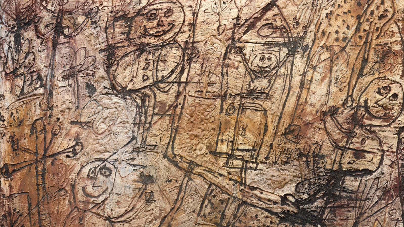 Jean Dubuffet (1901-1985), Petit paysage avec personnages, 1949, oil on Isorel, signed,... Dubuffet and Kopac: An Obsession with Material