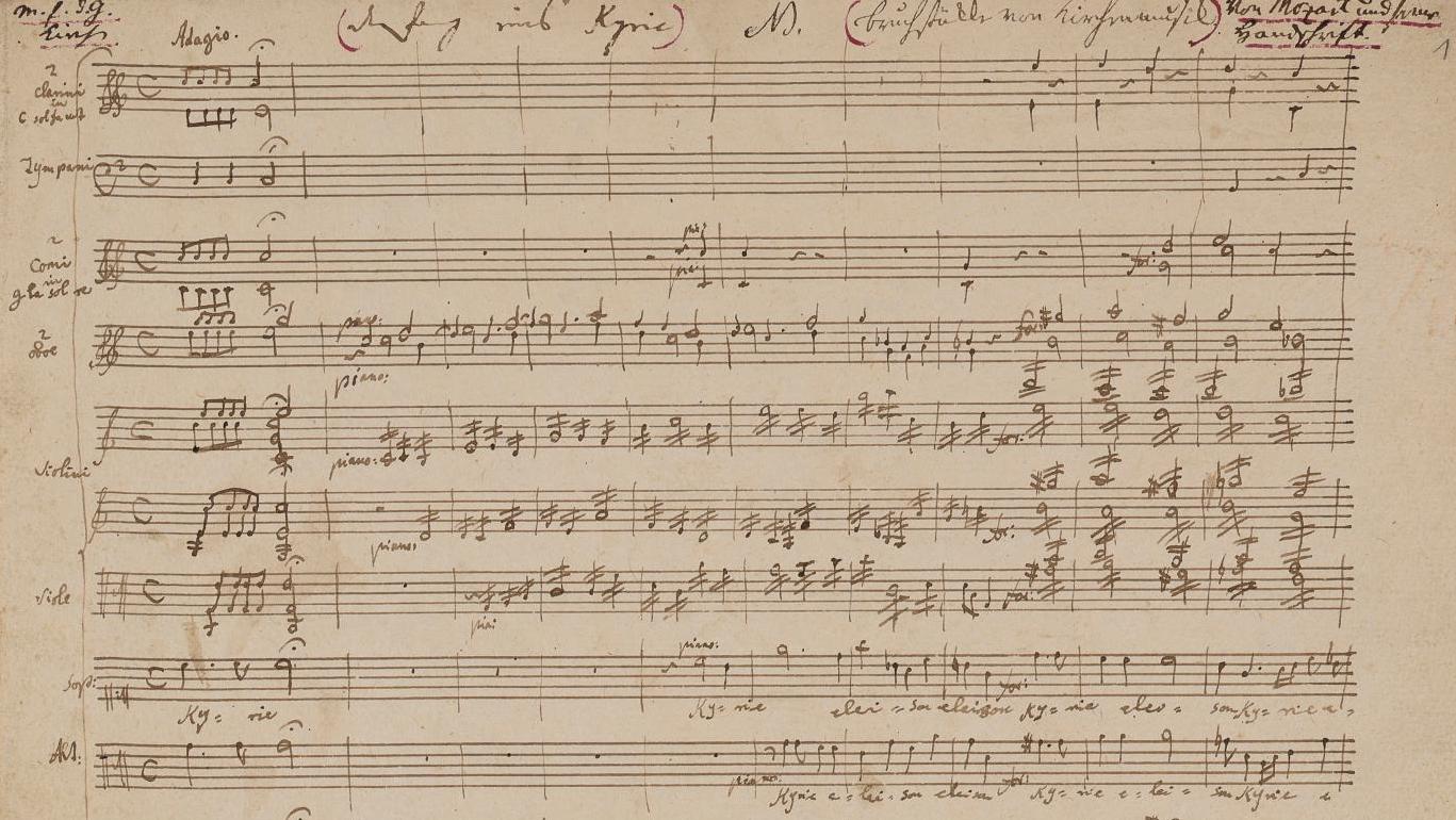 Wolfgang Amadeus Mozart (1756-1791), manuscrit autographe d’un Kyrie en ut, composé... La musique de Mozart à Gounod