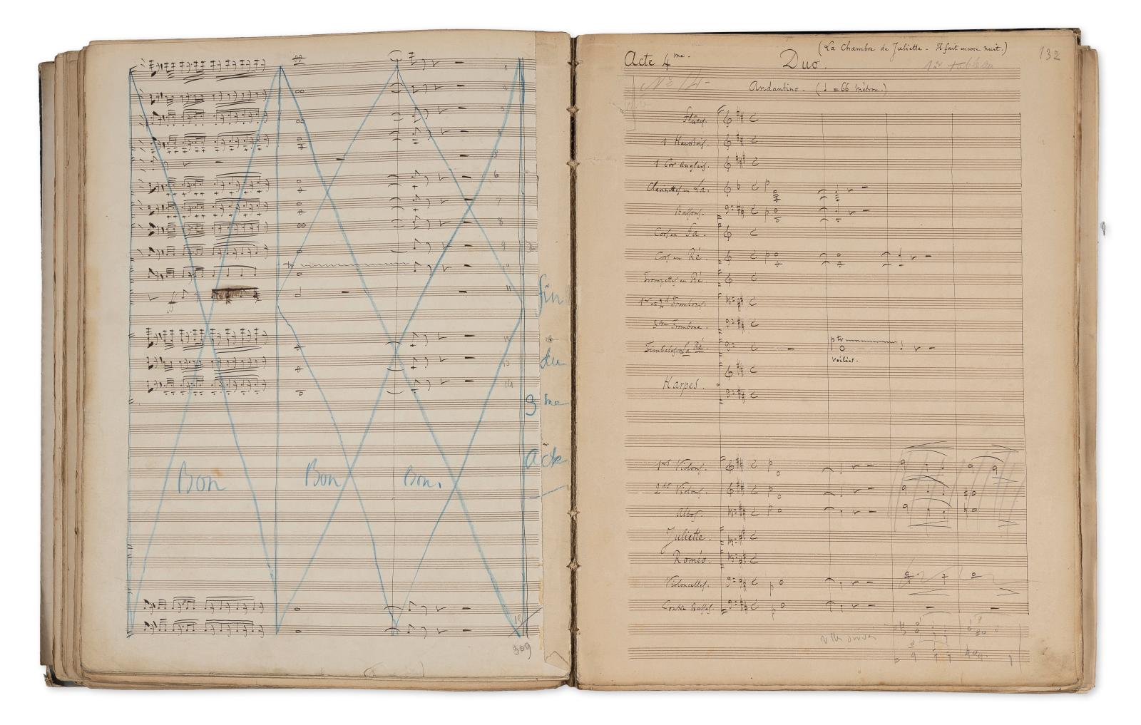 Charles Gounod (1818-1893), manuscrit autographe pour l’opéra en cinq actes Roméo et Juliette, 1866, fort volume in-folio de 925 pages env