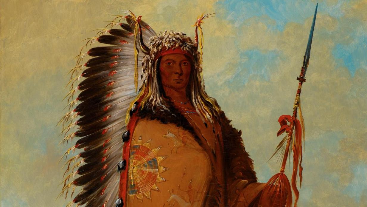 George Catlin (1796-1872), Portrait de Ee-ah-sa-pa (La Roche Noire), chef des Nee-Cow-e-je,... L’Indien d’Amérique, d’un stéréotype à l’autre au musée des Confluences