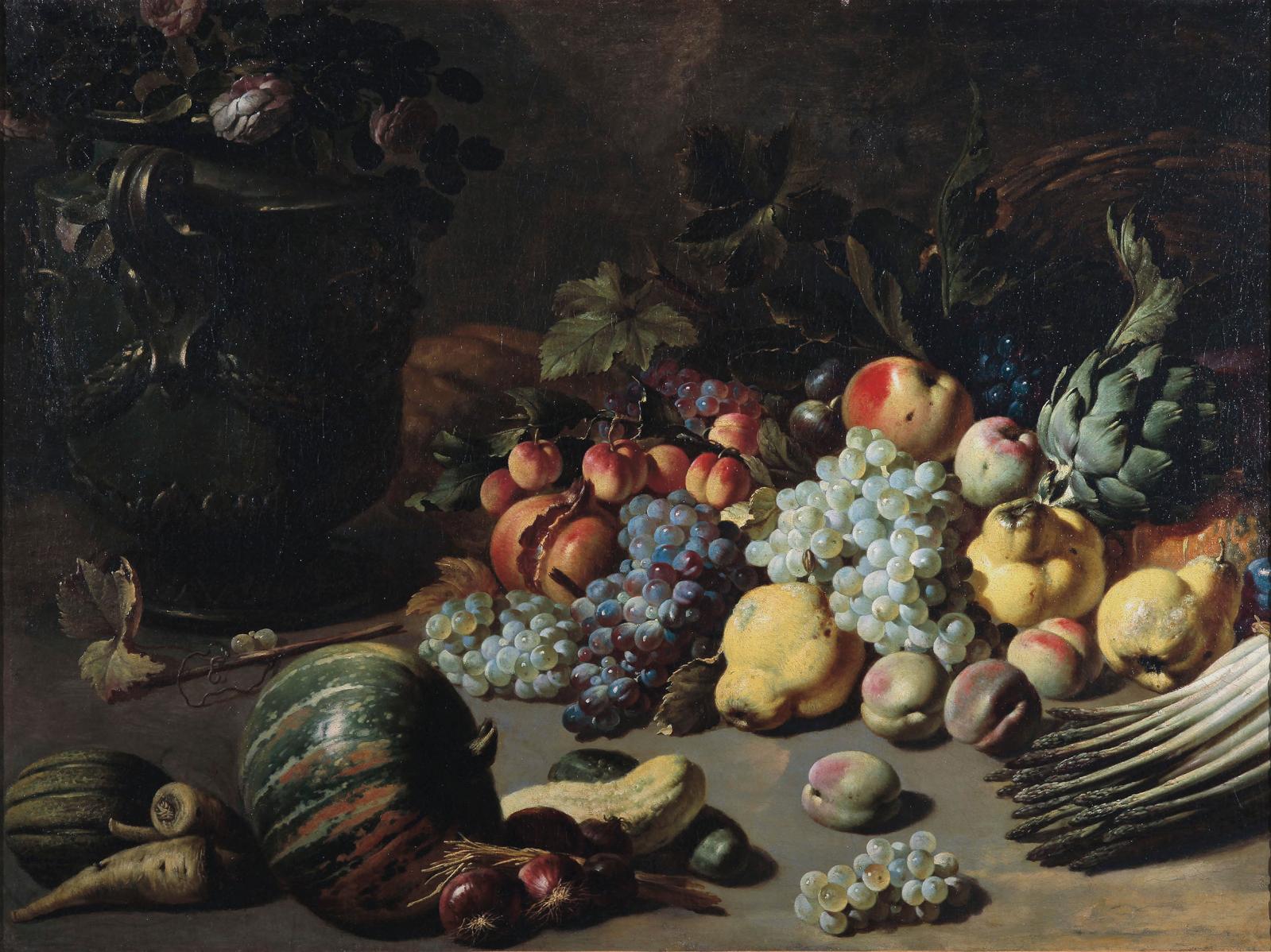 Pieter Van Boucle, Nature morte aux fruits et légumes, vers 1650, huile sur toile. © Musée des beaux-arts de Dole/Henri Bertand 