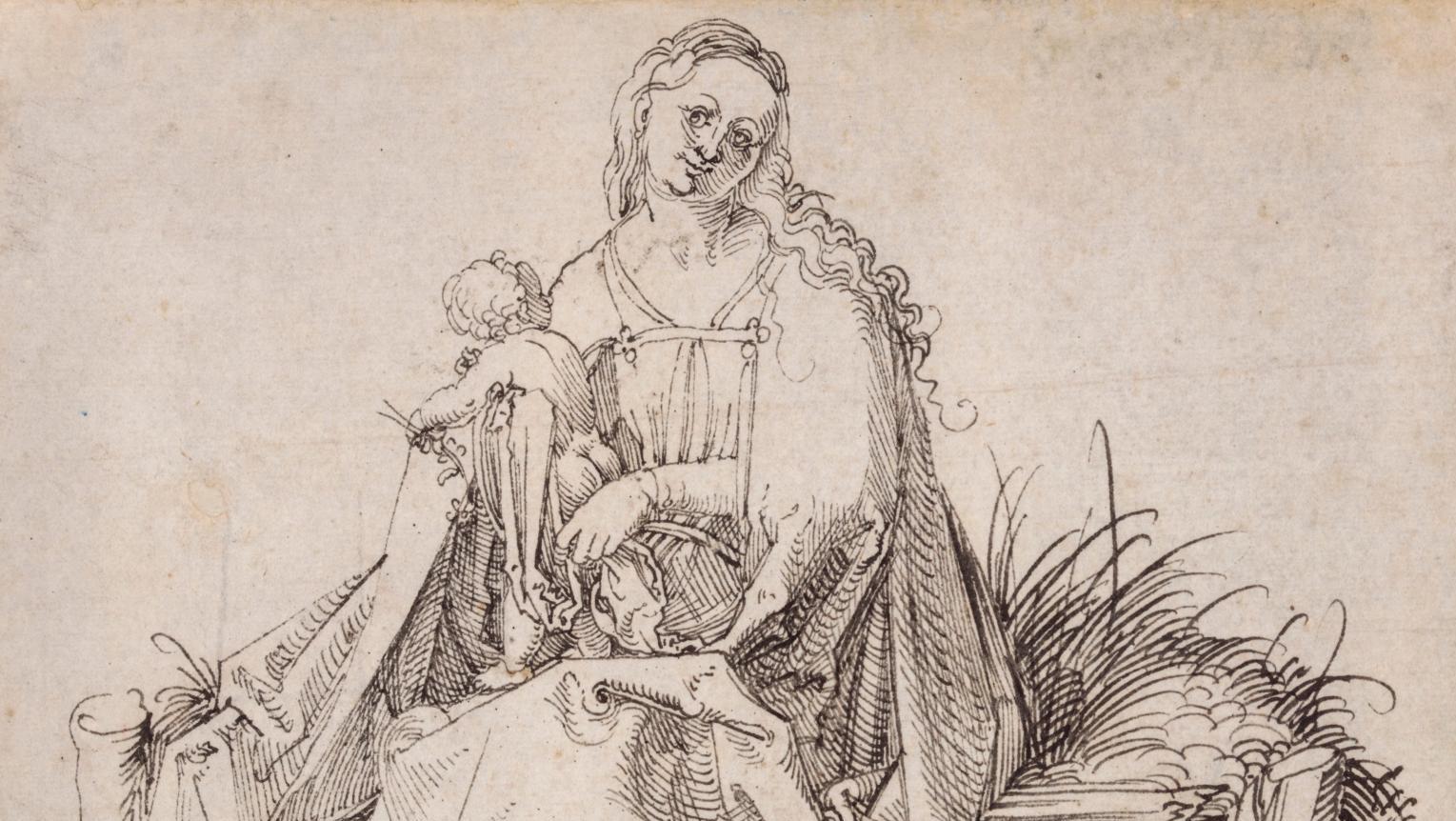 Albrecht Dürer (1471-1528), La Vierge et l'Enfant avec une fleur sur un banc, vers... Master Drawings New York, la rescapée des foires du premier trimestre