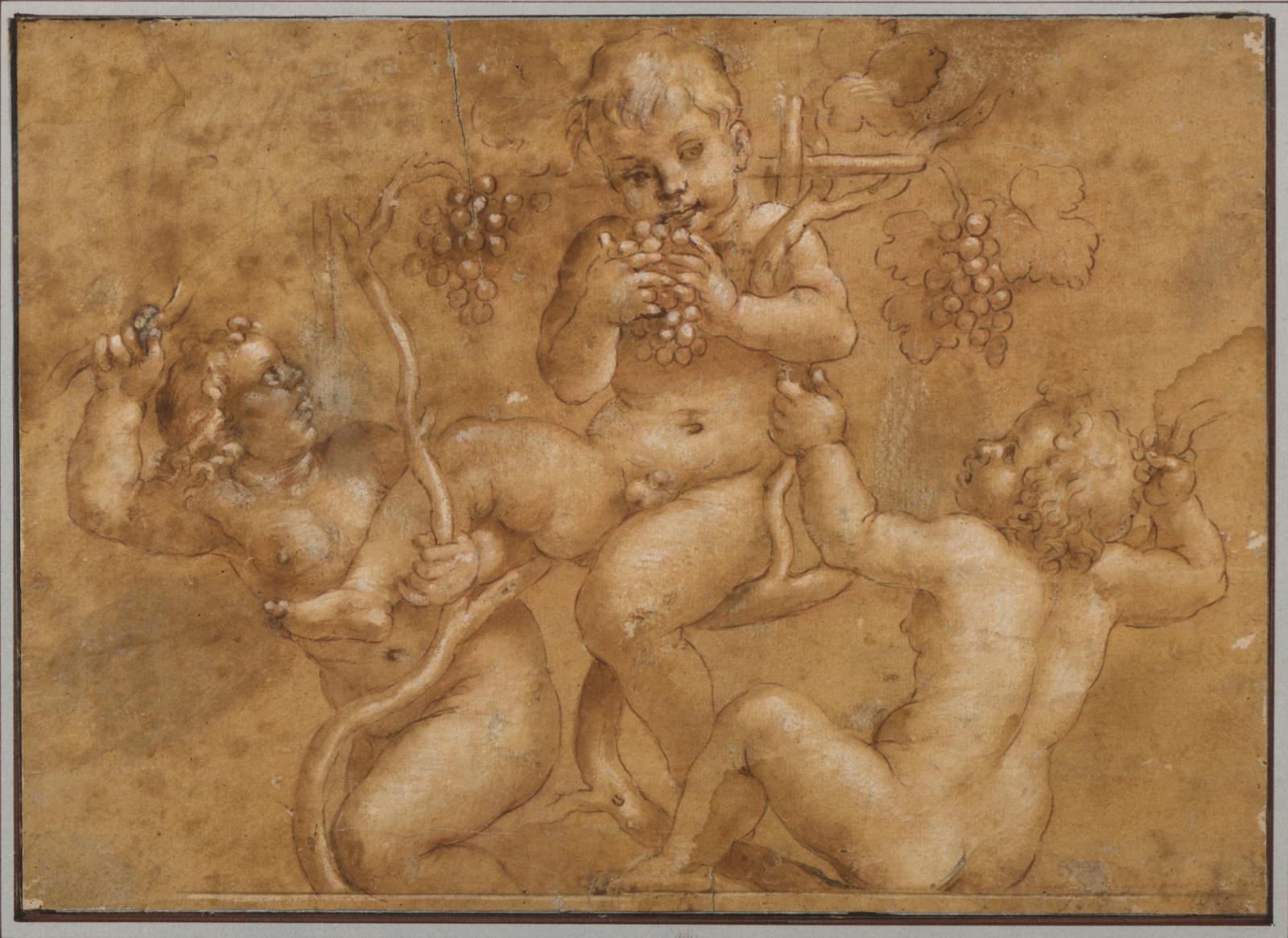 1 100 € École de Giulio Romano (1499-1546), Allégorie de l’Automne, plume et encre brune, lavis brun, rehauts de gouache blanche sur trait