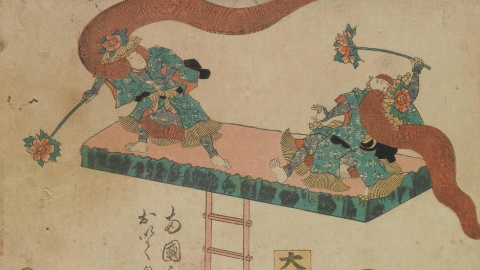 Utagawa Kunisada II (1823-1880), Hayatake Torakichi d’Osaka, 1857, collection J.Y.... À Rouen, le japon fait son cirque