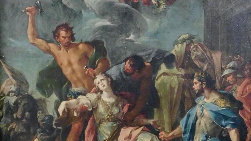 Attribué à Corrado Giaquinto (1703-1765), Le Martyre d’une sainte, toile à surface peinte... Le martyre d’une sainte par Giaquinto