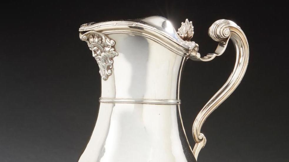 Sébastien Igonet. Silver ewer on a foot bordered with beribboned fillets, decorated... The Third Sale of the Marcel Sztejnberg Silver Collection 