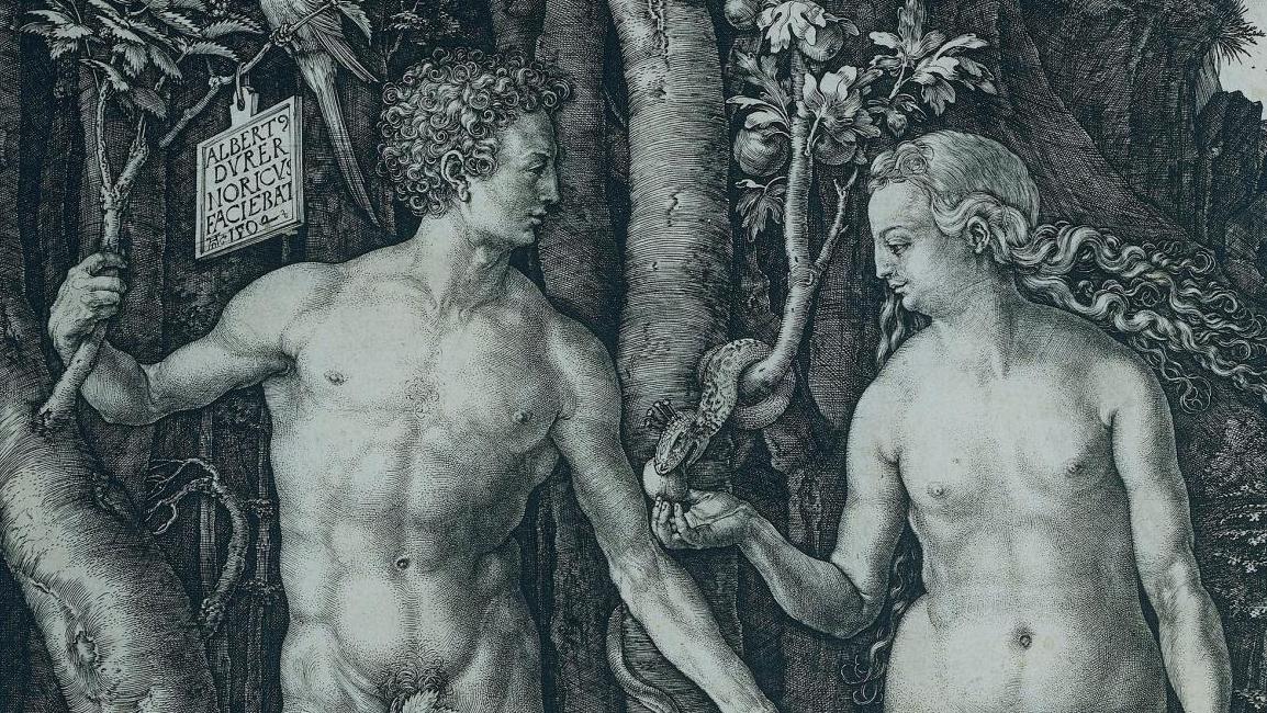 Albrecht Dürer, Adam and Eve, 1504, engraving, 25.1 × 19.2 cm/9.8 x 7.5 in.Image... Albrecht Dürer’s Journeys 