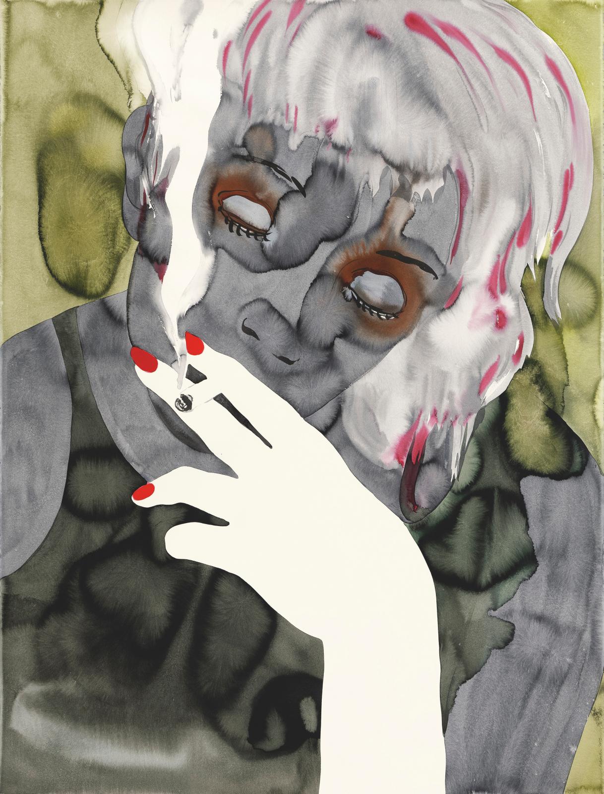 Françoise Pétrovitch, Fumeur, 2019, lavis d’encre sur papier, 160 x 120 cm, collection particulière. Photo A. Mole © Françoise Pétrovitch,