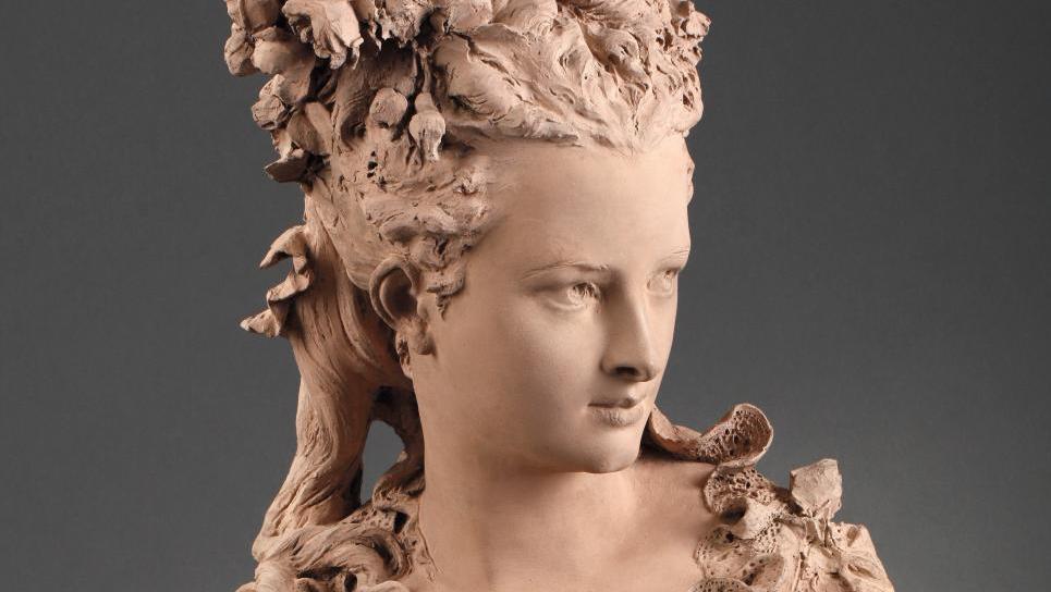 Albert-Ernest Carrier-Belleuse (1824-1887), Jeune femme au bonnet et au corsage fleuris,... Albert-Ernest Carrier-Belleuse