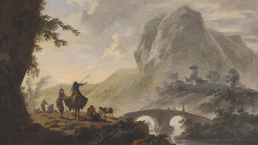 Jean Pillement (1728-1808), Paysage au pont sur la rivière traversant une vallée... Jean-Baptiste Pillement, poésie et dépaysement