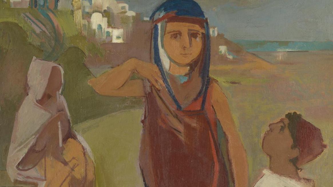 Françoise Gilot (née en 1921), Enfants en Tunisie, huile sur toile signée et datée... Françoise Gilot, artiste et femme de tête