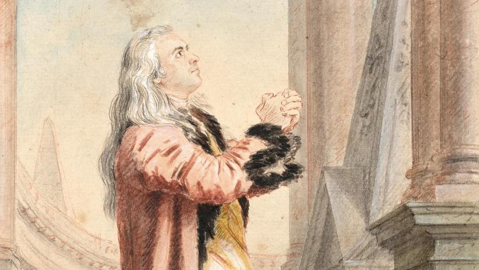 Louis Carrogis, dit Carmontelle (1717-1806), Le Comédien Jean-Baptiste Brizard jouant... Carmontelle et deux bureaux Louis XIV