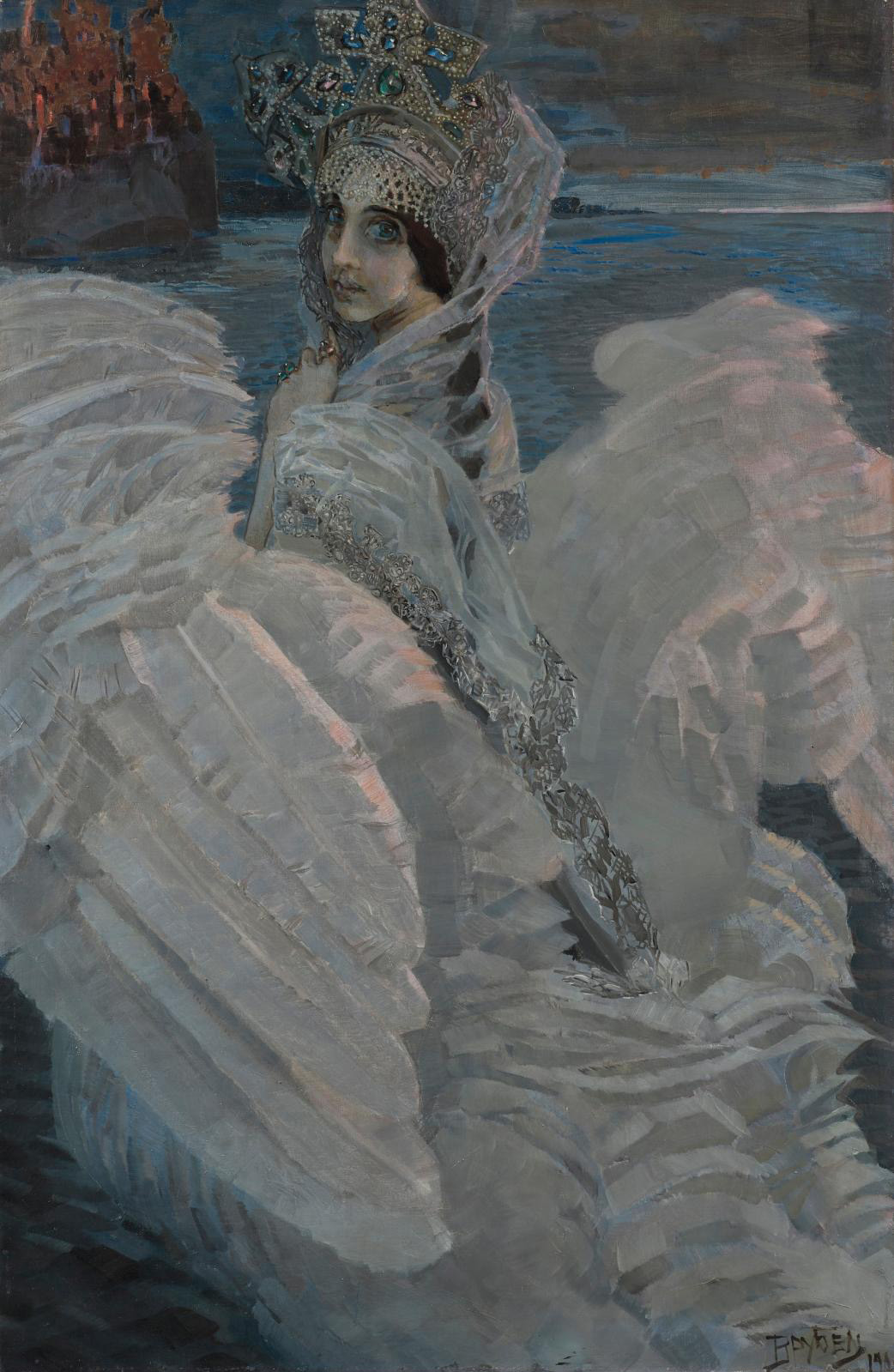 Mikhaïl Vroubel (1856-1910), La Princesse cygne, 1900, oil on canvas, 142.5 x 93.5 cm /56.10 x 36.81 in (detail), Moscow, Tretyakov Galler