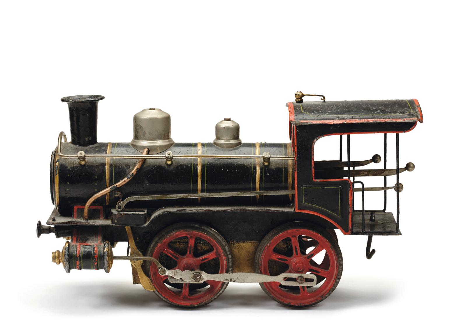 Märklin III, rame mécanique, dite du «Kaiser», avec locomotive peinte du type 020, deux voitures de première classe à intérieur aménageable. Paris, Dr