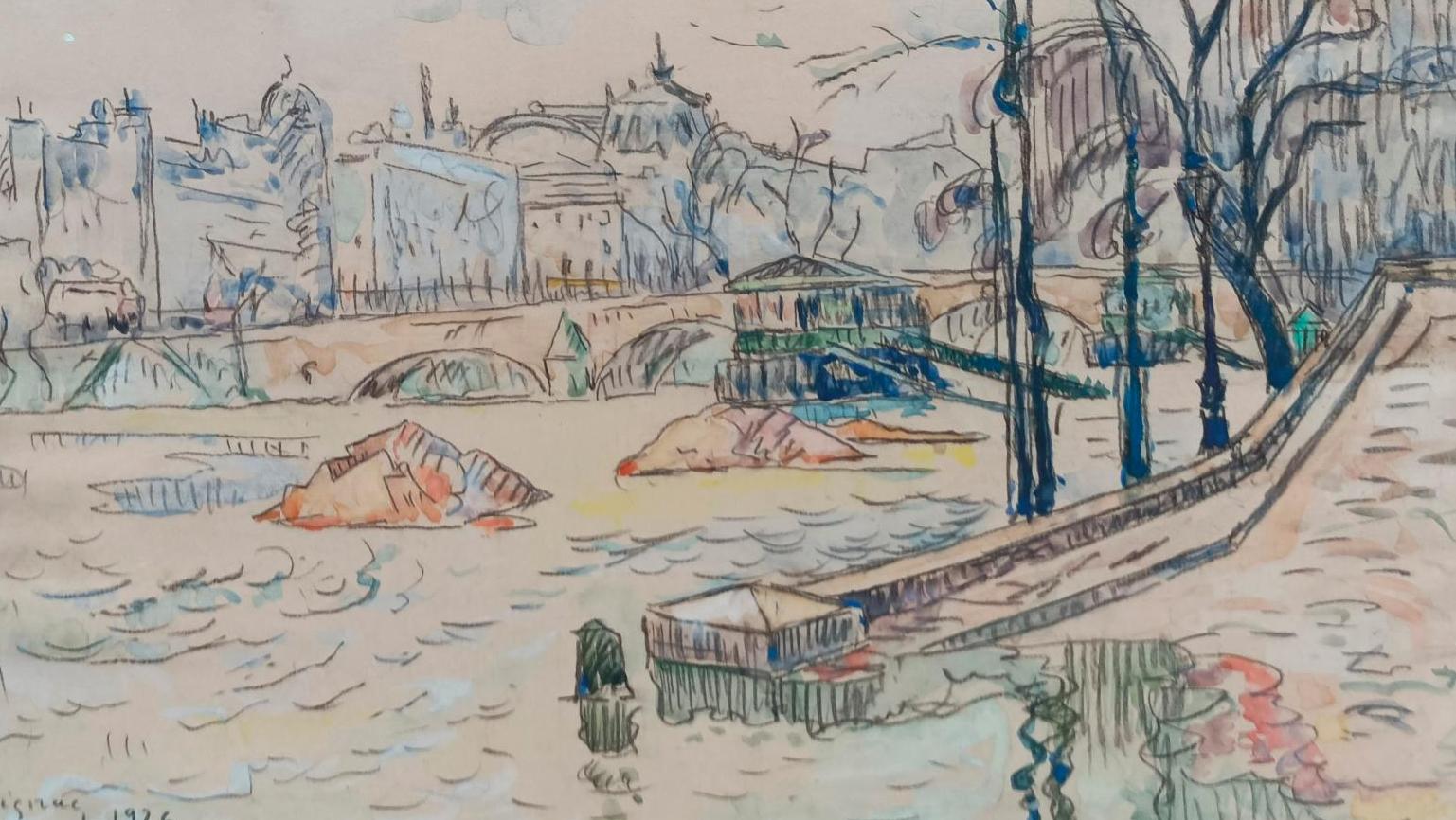 Paul Signac (1863-1935), Pont Royal (Paris), 1926, aquarelle sur papier signée et... Paul Signac, maître de l’aquarelle moderne