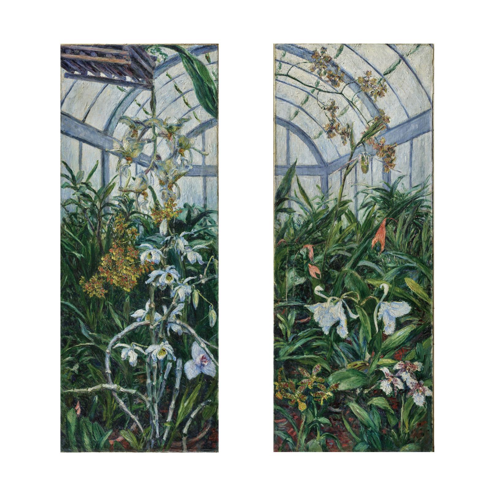 Gustave Caillebotte (1848-1894), Orchidées à fleurs jaunes (cattleya et antonium) et Cattleya et antonium, 1893, panneaux de porte, huile 