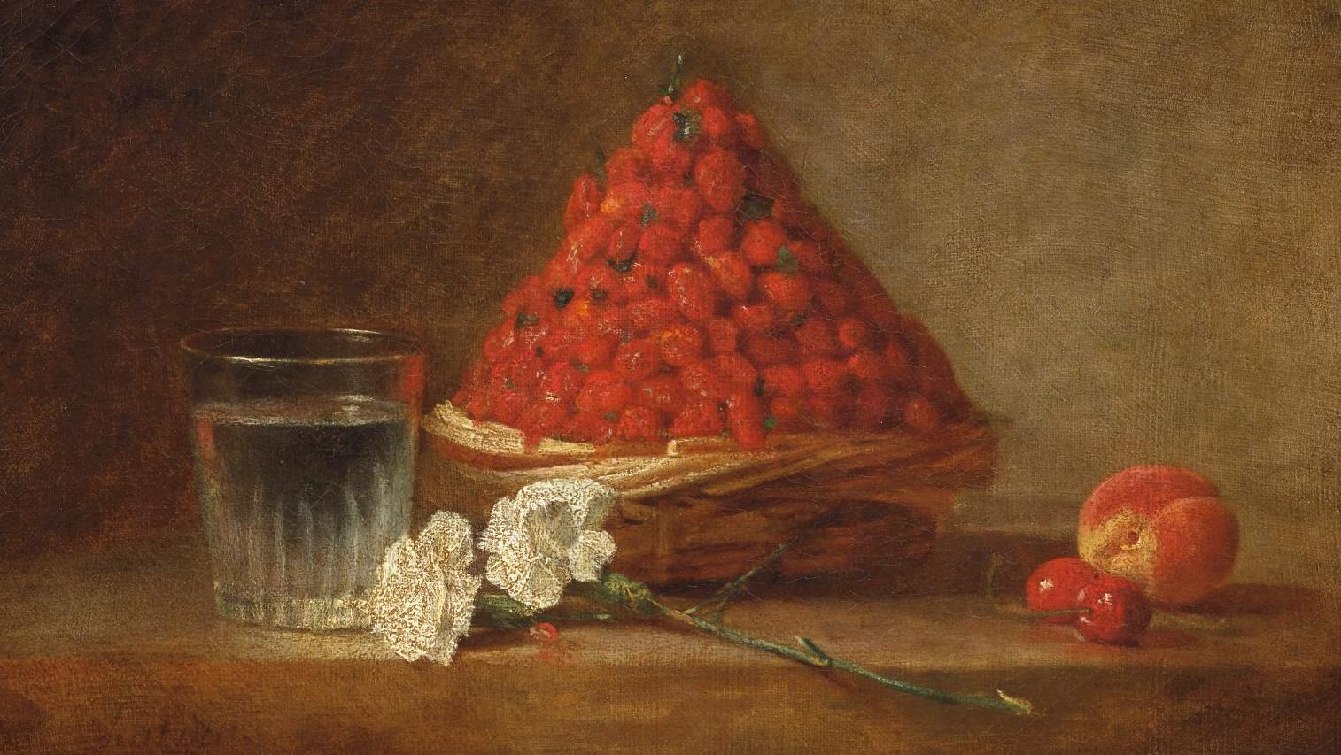Jean-Siméon Chardin (1699-1779), Le Panier de fraises des bois, huile sur toile,... Avec le panier de fraises de Chardin, un peintre du XVIIIe siècle déjà impressionniste