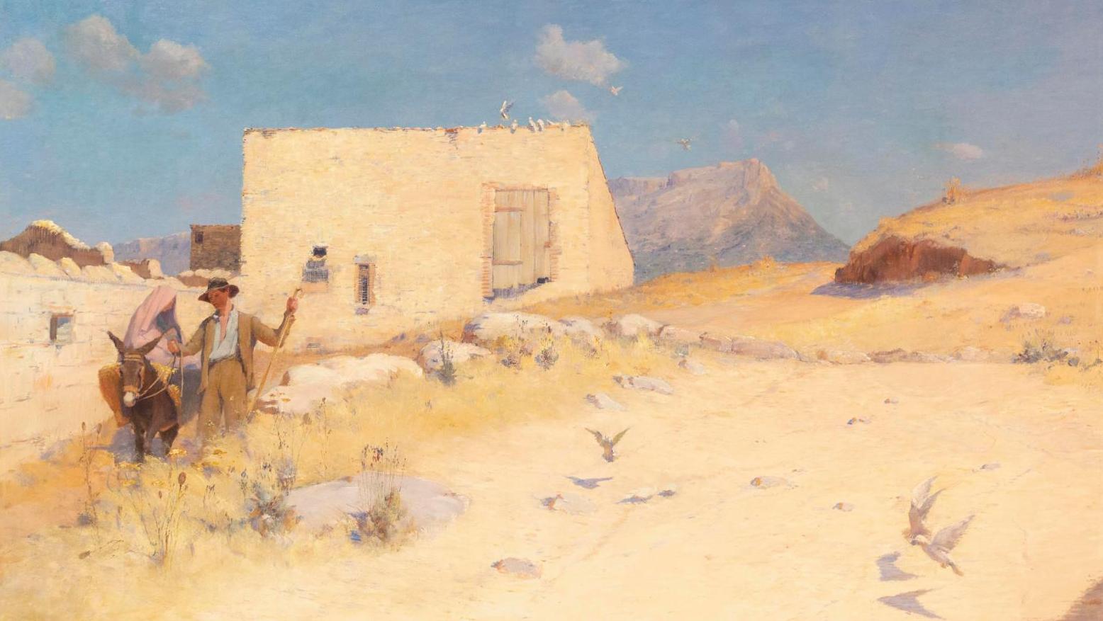 Frédéric Montenard (1849-1926), La Fuite en Égypte en Provence, huile sur toile signée... La Provence biblique de Frédéric Montenard
