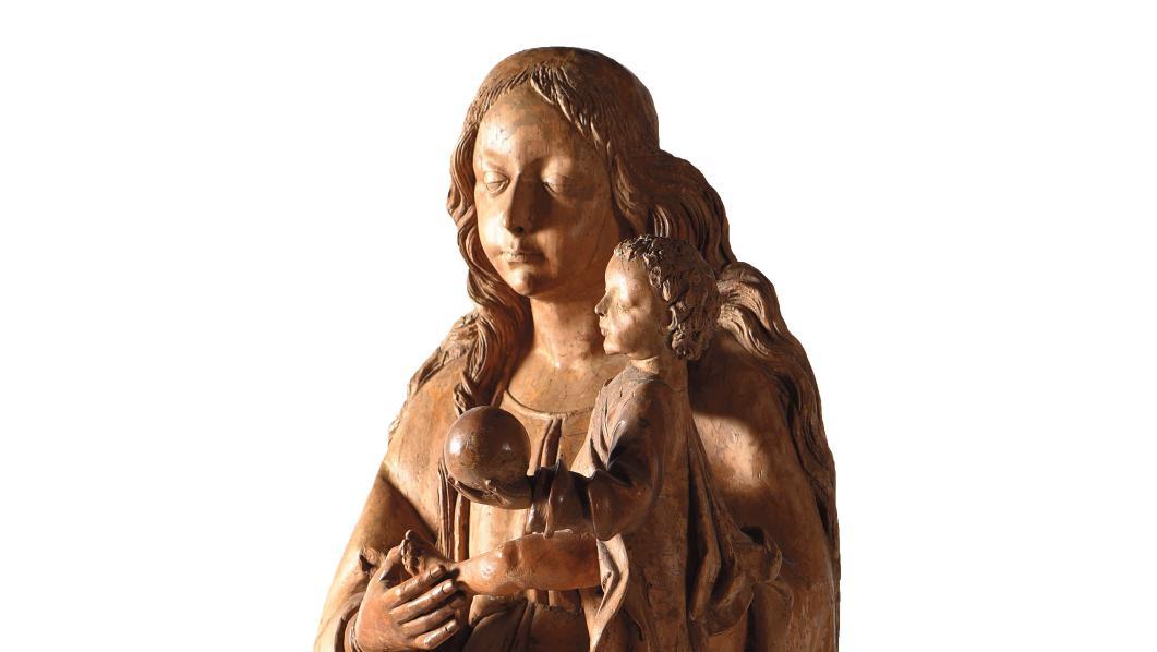 Allemagne, vers 1500, attribuée à Martin Hoffmann. Vierge de retable à l’Enfant,... Une Vierge sous influence bâloise