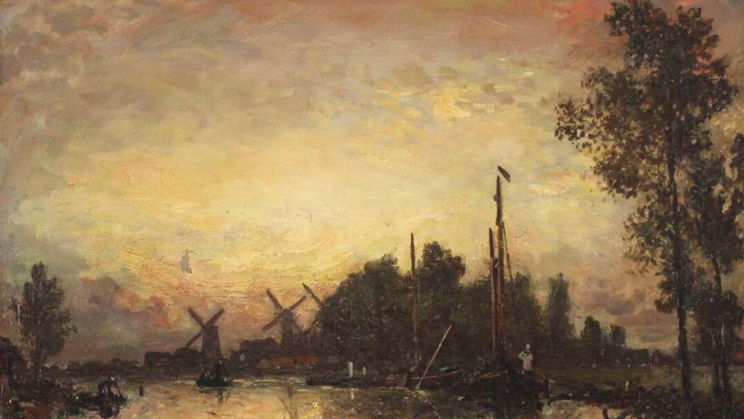 Johan-Barthold Jongkind (1819-1891), Les Moulins en Hollande, huile sur toile, 1869,... Retour en terre natale pour Jongkind