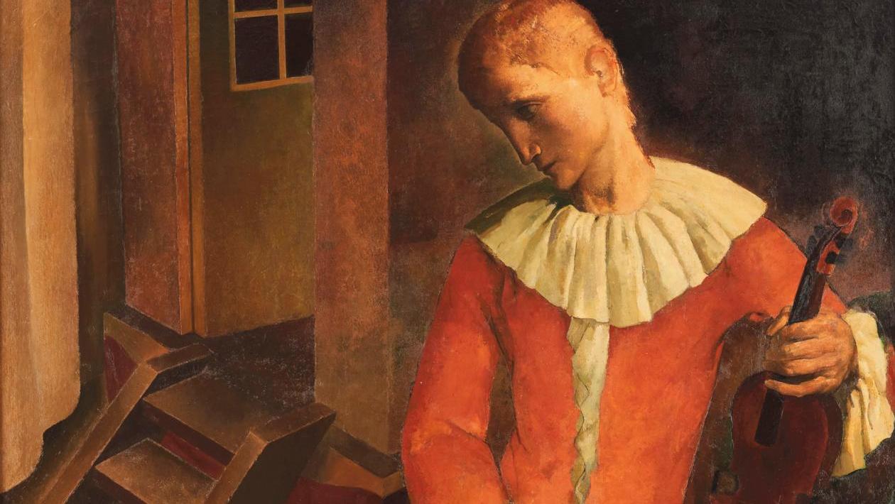 Anto-Carte (1886-1954), L’Arlequin au violon, huile sur toile (rentoilée), 100 x 80 cm.... Anto-Carte, peintre de la figure humaine