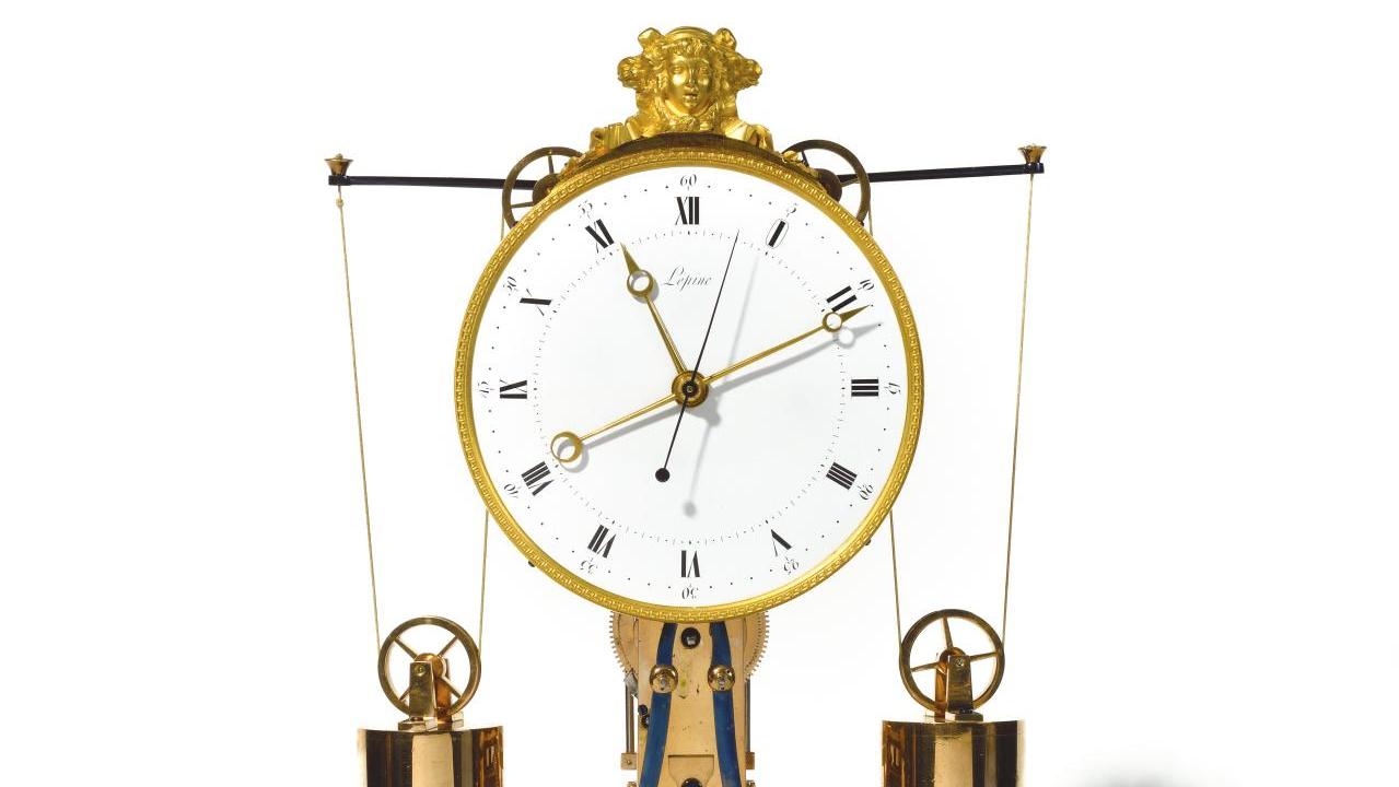 Jean-Antoine Lépine (1720-1814), pendule squelette en bronze, vers 1795-1805, signée,... Rendez-vous avec Lépine, Breguet et Jacob