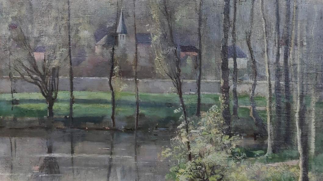 Julia Beck (1853-1935),  Paysage à Vaucresson, huile sur toile, 1892, 55,5 x 38 cm.... Julia Beck, Suédoise à Vaucresson