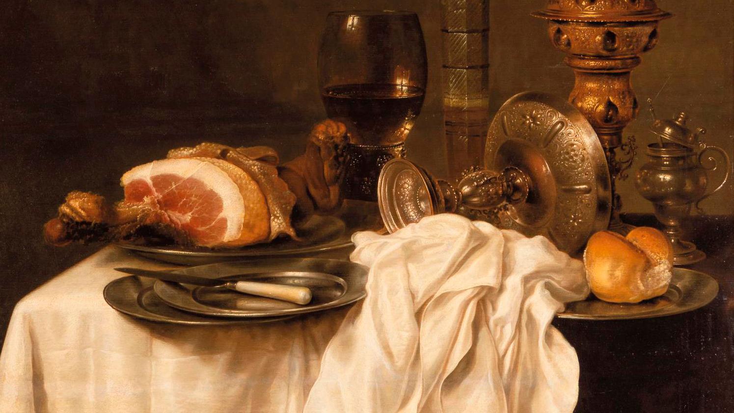 Willem Claesz Heda (1594/1595-1680), Still Life with Ham, Beer Glass and Silverware,... Willem Claesz Heda and Louis Hersent, Winners of the Day