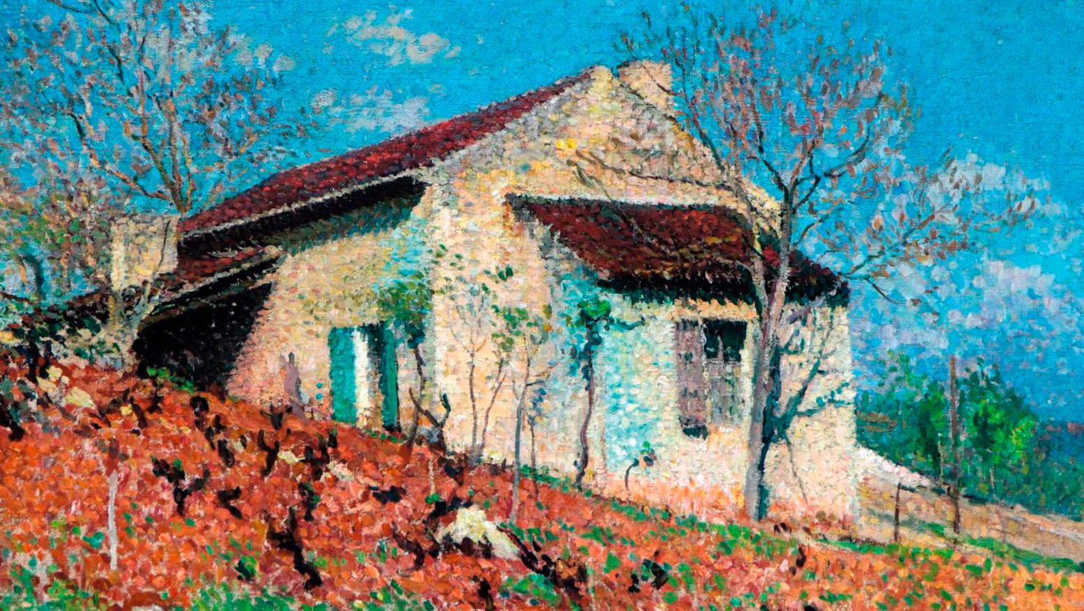 Henri Martin (1860-1943), La Maison métayère de Marquayrol avec la vigne de Madame... A Resplendent Spring at Marquayrol with Henri Martin