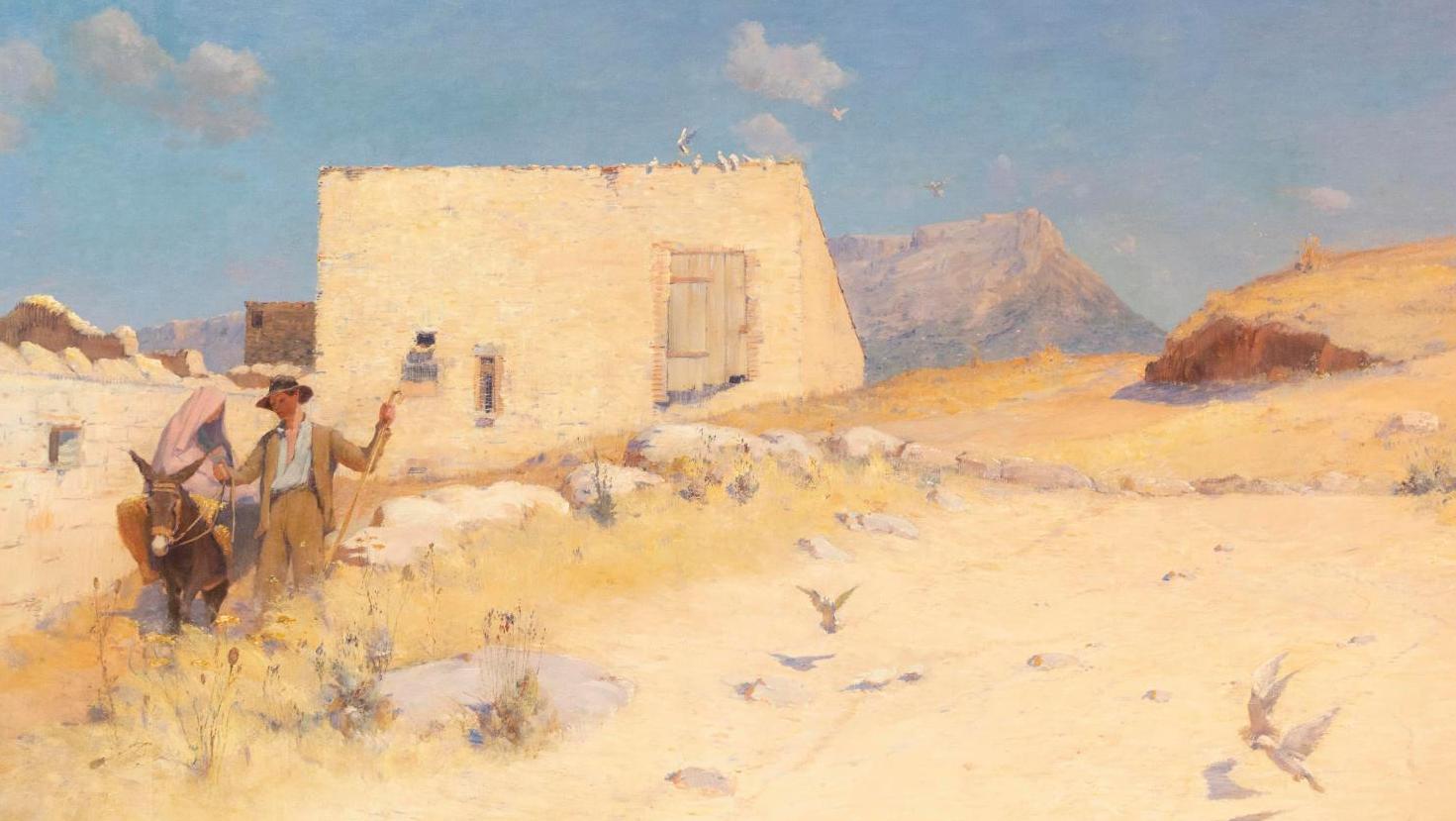 Frédéric Montenard (1849-1926), La Fuite en Égypte en Provence, huile sur toile signée,... Chine et Provence : pépites dans le Sud