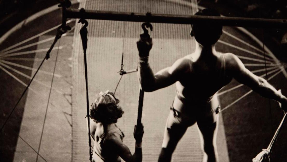 Gaston Paris, Bouglione Circus: two artists on the trapeze, c. 1936, gelatin silver... Photographer Gaston Paris Rediscovered at the Centre Pompidou