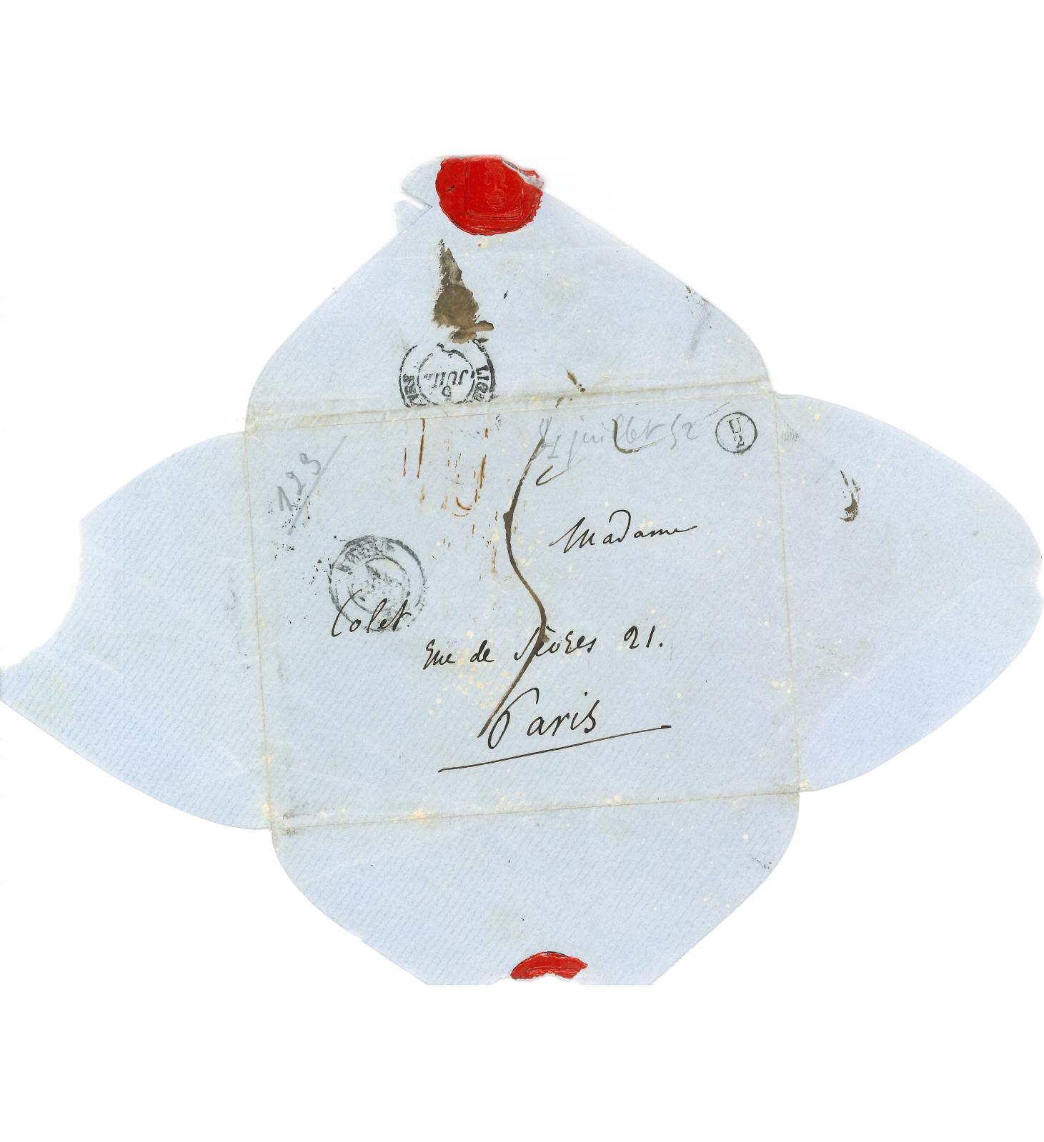 Gustave Flaubert (1821-1880), lettre autographe signée à Louise Colet, nuit de samedi [3 juillet 1852], cinq pages in-4°, enveloppe avec c