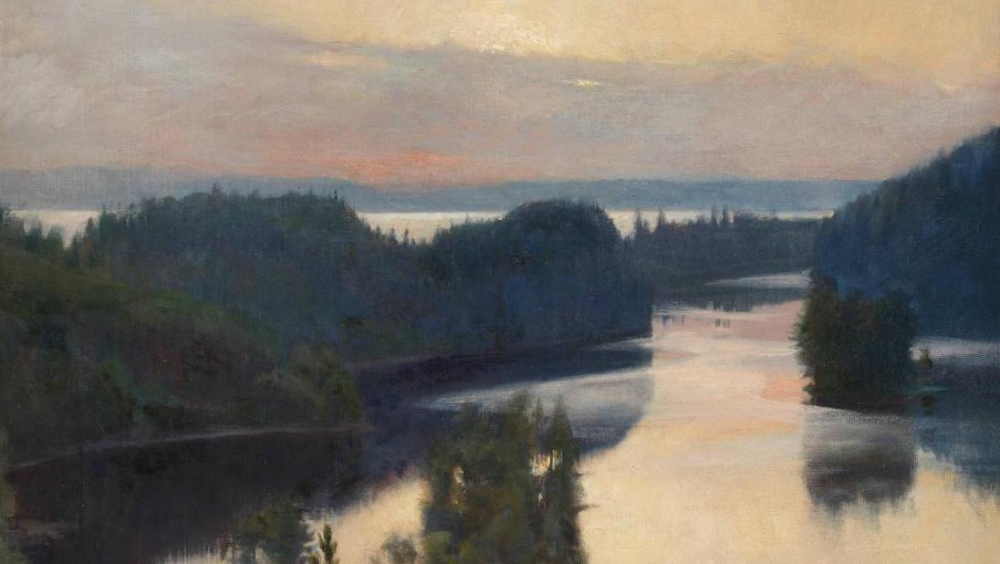 Albert Edelfelt, Coucher de soleil sur les collines de Kaukola, 1889-1890, huile... Rétrospective du peintre finlandais Edelfelt au Petit Palais