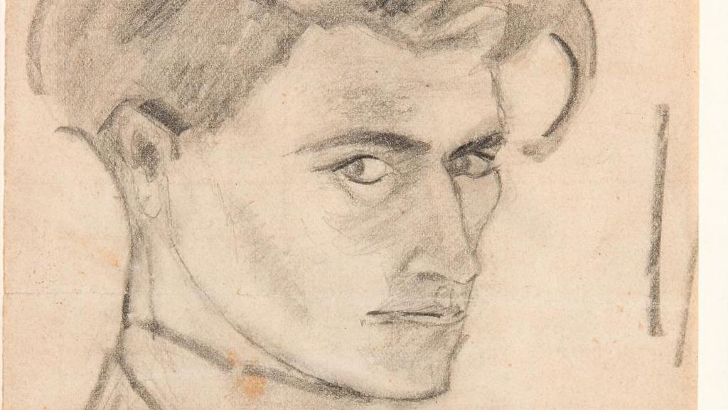 Antonin Artaud (1896-1948), Autoportrait, fusain sur papier, vers 1920, 16,4 x 10,6 cm.... Dans les yeux d’Artaud