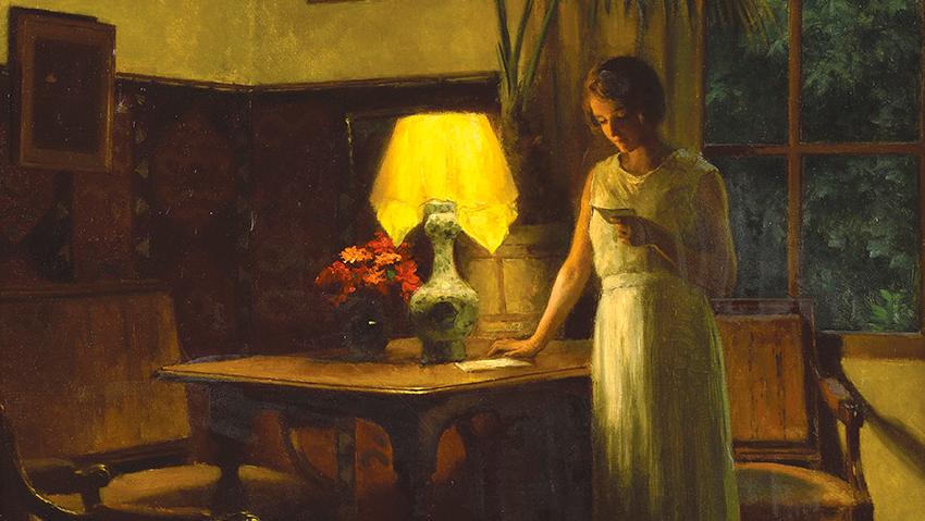 Marcel Rieder (1862-1942), La Lecture, huile sur toile, 81 x 65 cm. Adjugé : 17 ... Intérieur de Marcel Rieder et paysage de Gustave Courbet