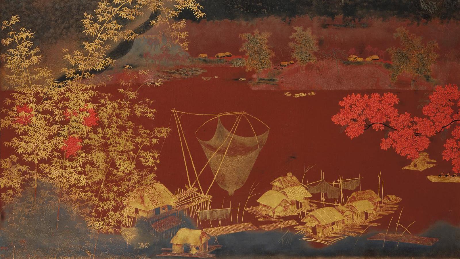Lê Quoc Loc (1918-1987), Paysage, diptyque, 1943, 60 x 160 cm. Adjugé : 204 800 €... Flamboyant Lê Quoc loc