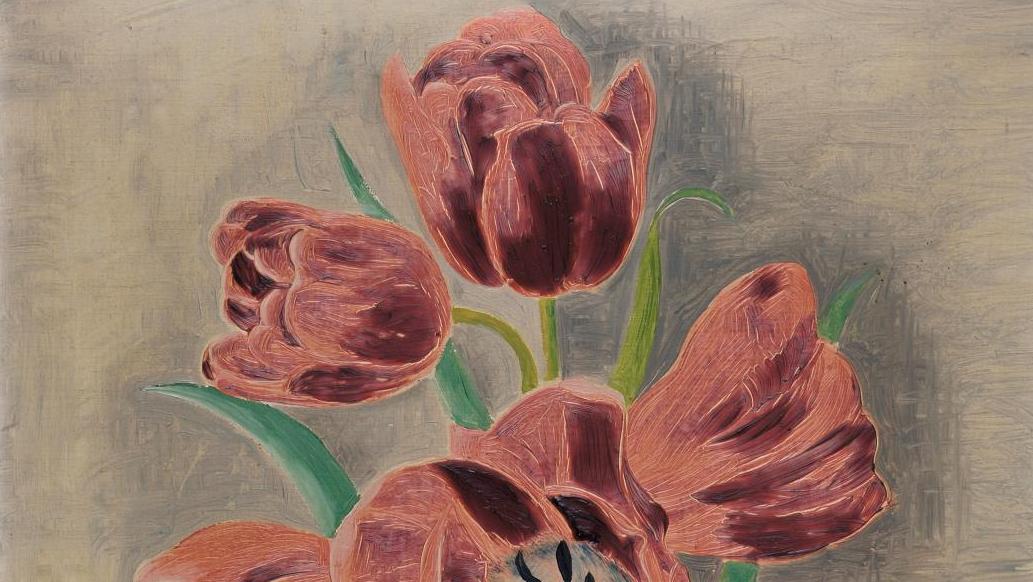 Moïse Kisling (1891-1953), Tulipes sur fond nacré, vers 1928, huile sur toile, signée,... Les univers silencieux de Kisling et Truphémus