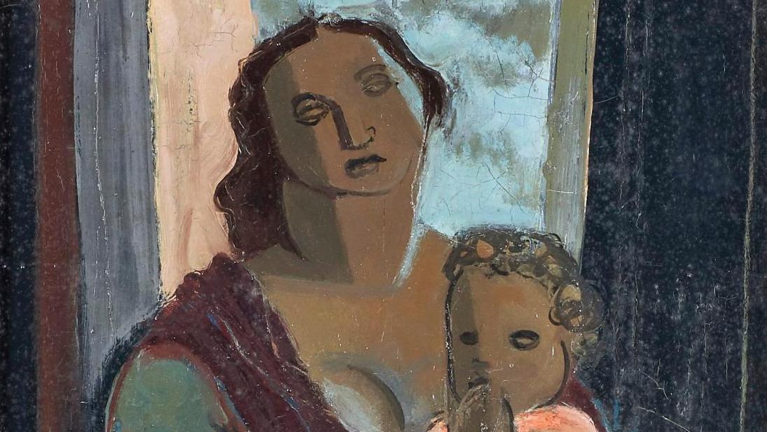 Jean Souverbie (1891-1981), Maternité, 1946, huile sur toile, signée et datée, 46 x 33 cm.... Fumées, cocktails et maternité moderne