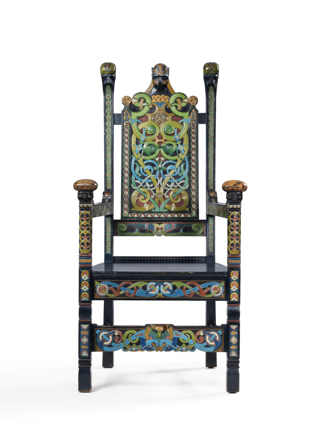 Lars Kinsarvik, throne chair, carved, painted and partially gilded pine, c. 1905.© Arnaud Carpentier - courtesy of Oscar Graf Gallery
