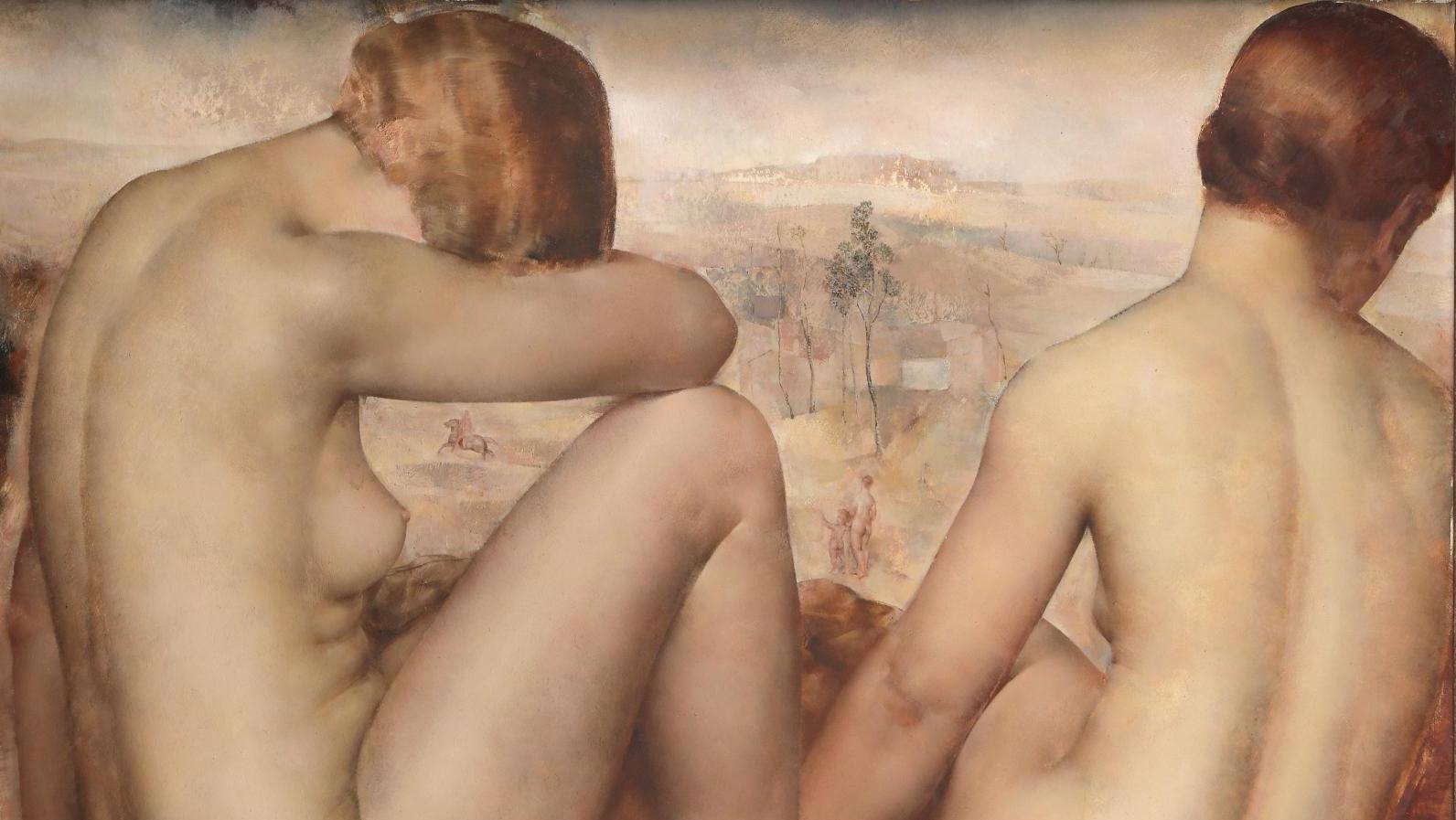 Grigory Gluckmann (1898-1973), Deux nus, 1933, huile sur panneau, signée, datée et... Les Grâces de Grigory Gluckmann