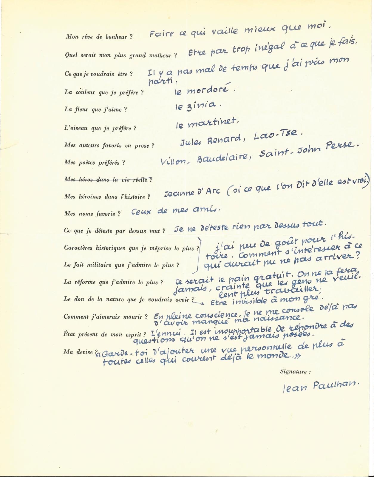 Questionnaires de Proust