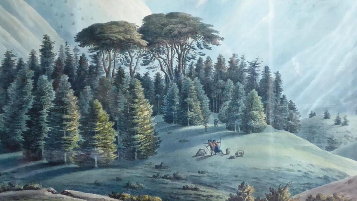 Louis-François Cassas (1756-1827), Les Cèdres du Liban, gouache sur papier, d’une... Louis-François Cassas et Léon Bonvin au tableau d’honneur