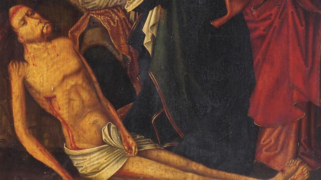 École flamande vers 1500, atelier d’Albert Bouts, Lamentation sur le corps du Christ,... Piété flamande pour une Lamentation