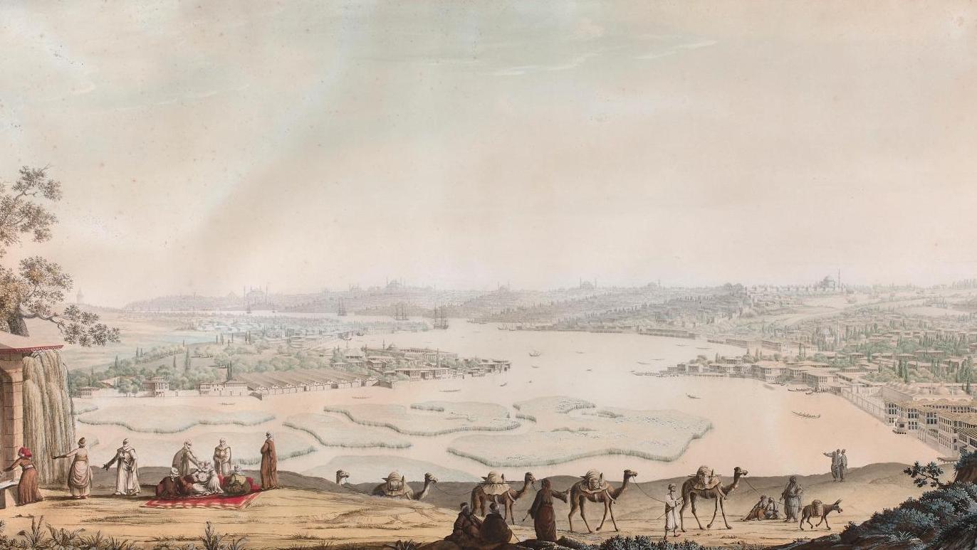 Antoine-Ignace Melling (1763-1831), Vue du port de Constantinople, prise des hauteurs... Melling sur le Bosphore