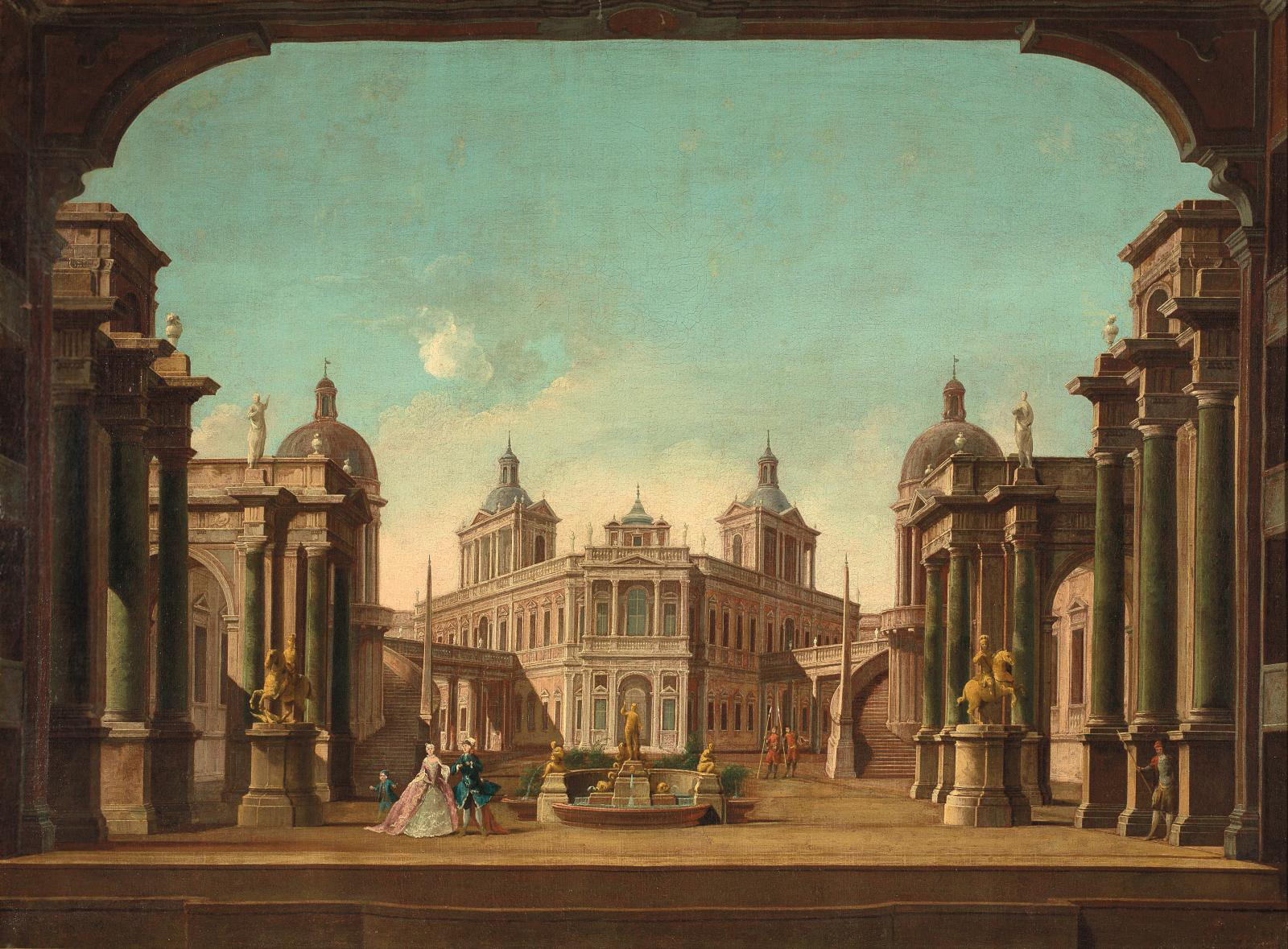 Francesco Battaglioli (1714-1796), View of a scene from the opera "Didone abbandonata" (act I, scene 9) by Metastasio and Galuppi, staged 