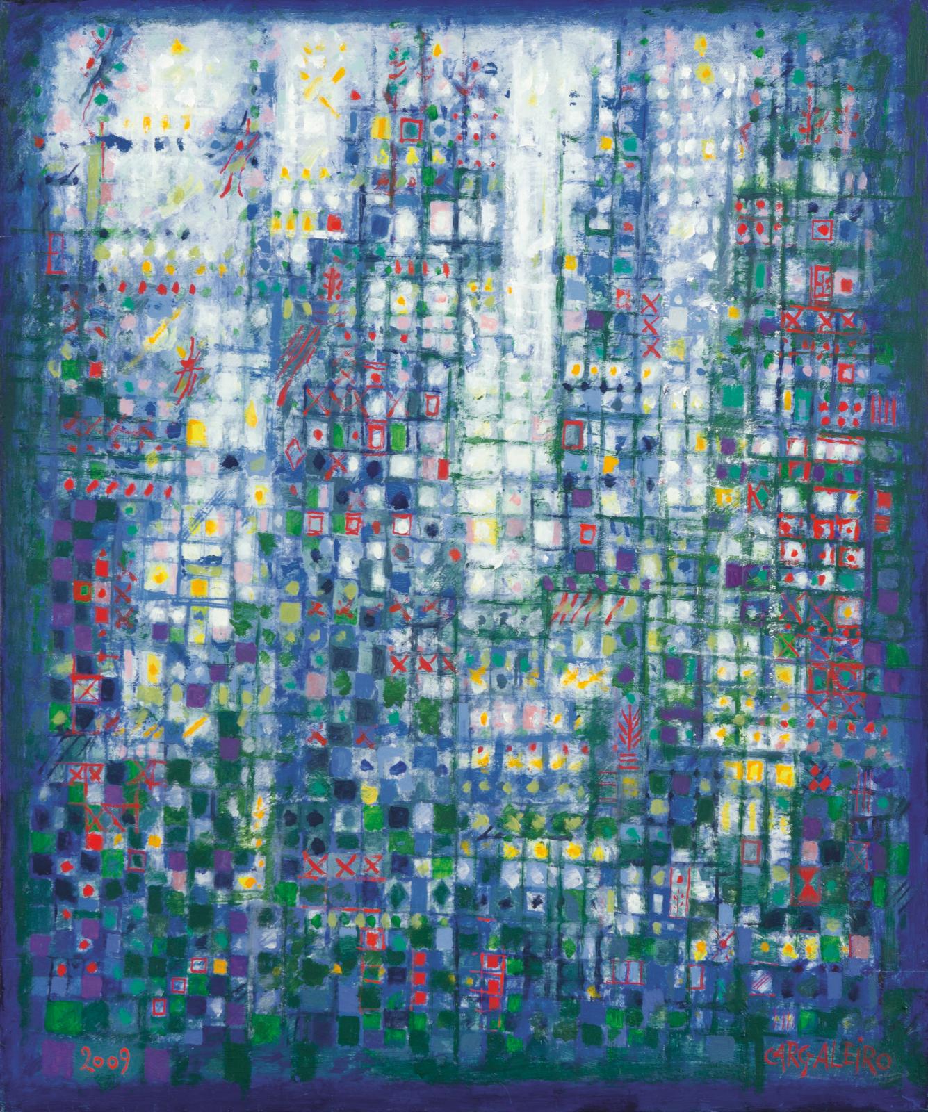 Manuel Cargaleiro (né en 1927), Paysage aux carreaux blancs, 2000, huile sur toile, 73,3 x 60 cm. Crédit photo Helene Bailly Gallery, Pari