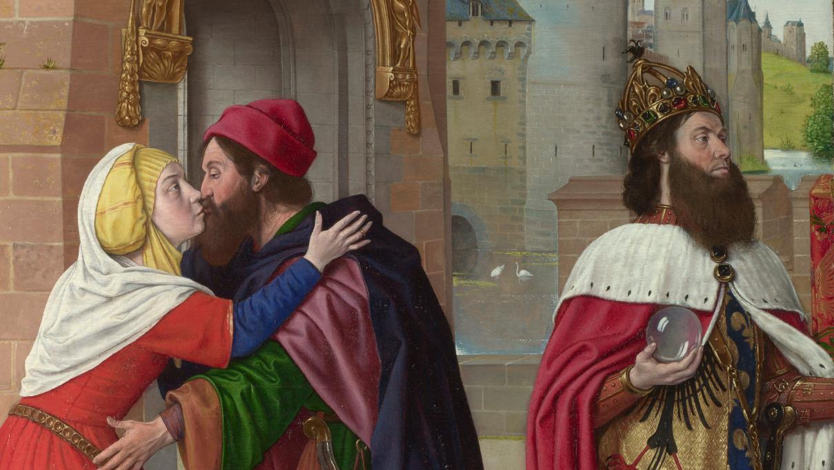 Jean Hey (actif entre 1480 et 1501), La Rencontre de Joachim et sainte Anne à la... Anne de France en majesté à Moulins