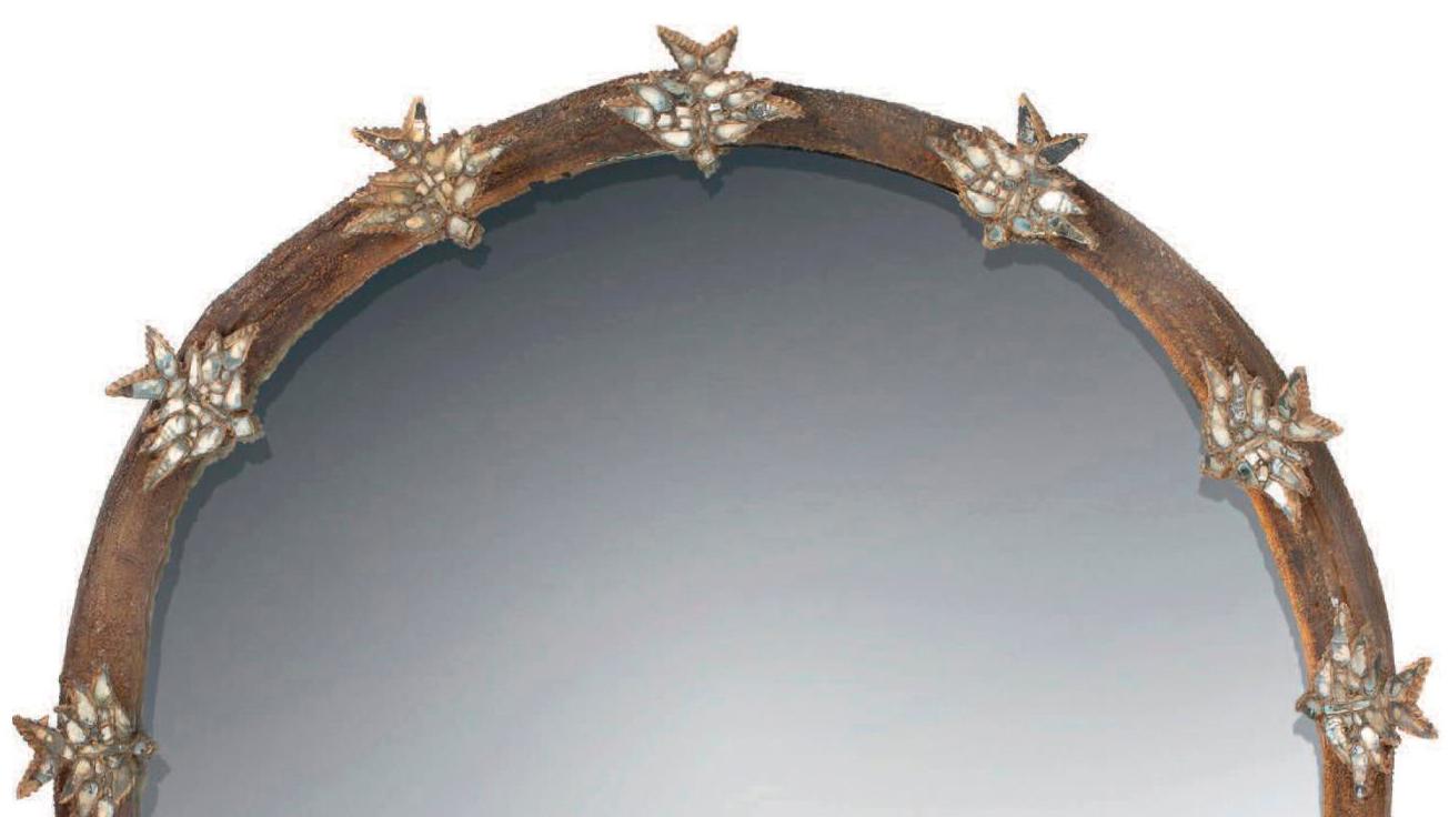 Line Vautrin (1913-1997), mirror “For Larks”, round Talosel champagne frame featuring... Line Vautrin: An Acclaimed Rare Mirror 