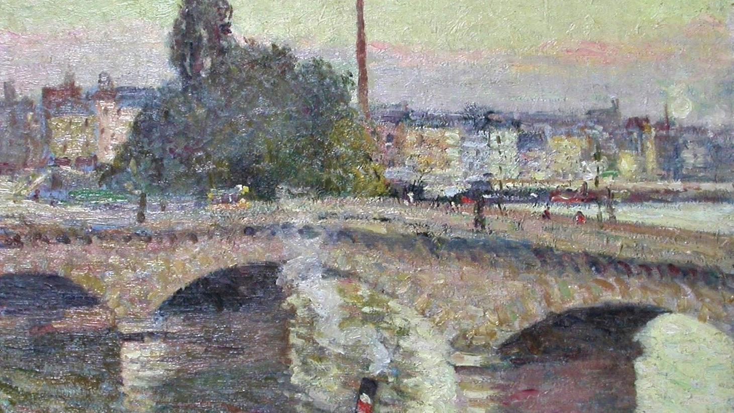 Narcisse Guilbert (1878-1942), Le Pont de Pierre à Rouen, huile sur toile d’origine... Un pont rouennais historique